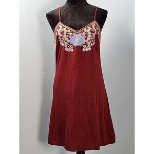 Blue Rain Slip Dress Medium Floral Embroidered Boho Hippie Indie Lined Halter